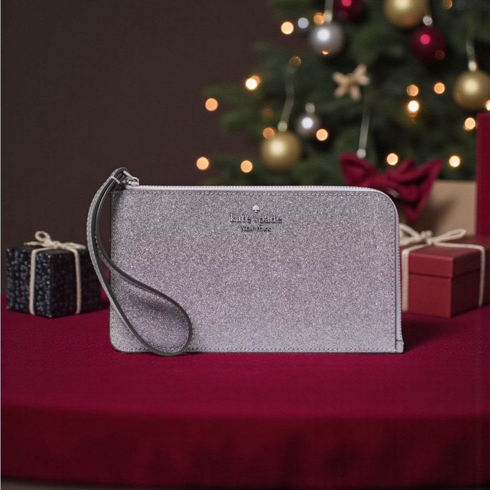 Kate Spade Lucy Glitter Medium L- Zip Wristlet in Candied Flowers